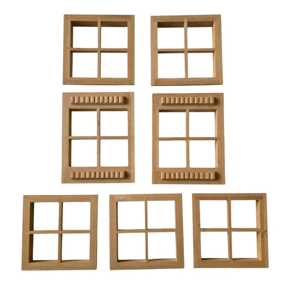 1979 Houseworks Wooden Dollhouse Windows Grids Set of 7 Unfinished House Vintage